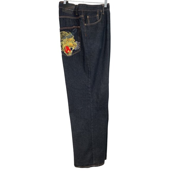 Ed Hardy Mens Wide-Leg Denim Jeans Embroider Panther Pockets Size 44  RQ10250 - Picture 1 of 13